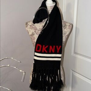DKNY Black Scarf with Red Accents